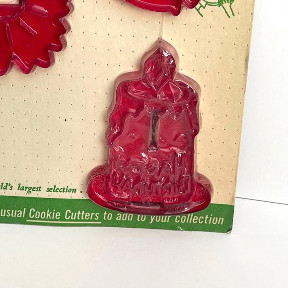 HRM Red Plastic Cookie Cutters Vintage New on Card Set of 3 Rare Birthday - Picture 3 of 6